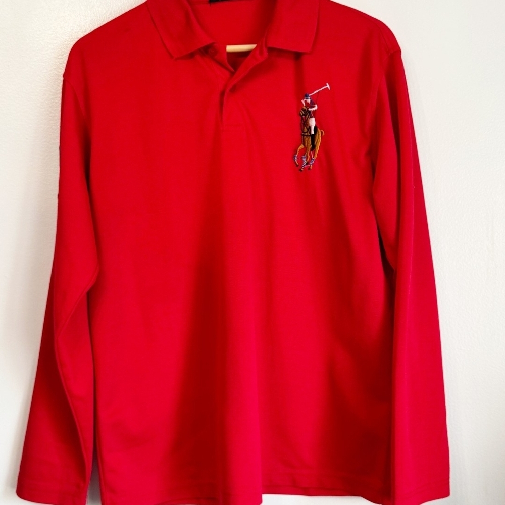 Vintage Y2k POLO RALPH LAUREN Big Pony Rugby Shirt Long Sleeve Red Size XL